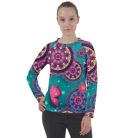 Floral Pattern, Abstract, Colorful, Flow Women s Long Sleeve Raglan T