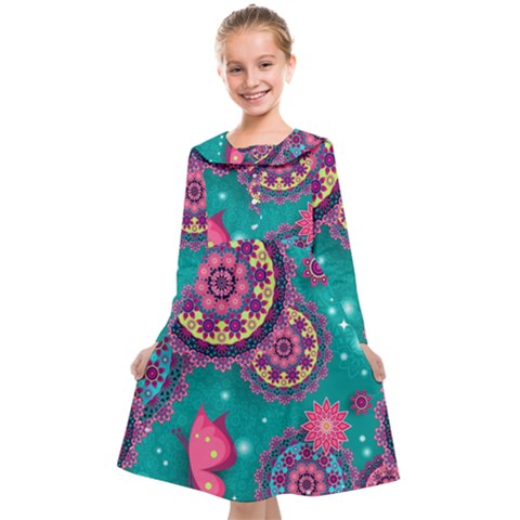 Floral Pattern, Abstract, Colorful, Flow Kids  Midi Sailor Dress from ArtsNow.com