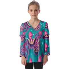 Kids  V Neck Casual Top 