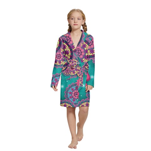 Floral Pattern, Abstract, Colorful, Flow Kids  Long Sleeve Velvet Lounge Robe from ArtsNow.com