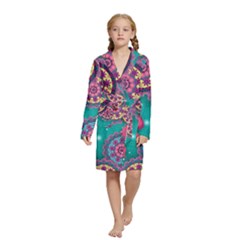 Floral Pattern, Abstract, Colorful, Flow Kids  Long Sleeve Velvet Lounge Robe from ArtsNow.com