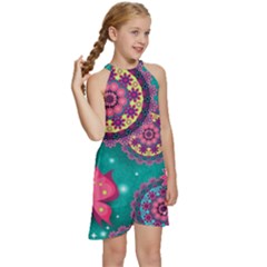 Kids  Halter Collar Waist Tie Chiffon Dress 