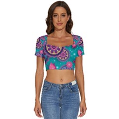 Short Sleeve Square Neckline Crop Top  