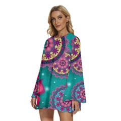 Round Neck Long Sleeve Bohemian Style Chiffon Mini Dress 