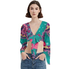 Floral Pattern, Abstract, Colorful, Flow Trumpet Sleeve Cropped Top from ArtsNow.com