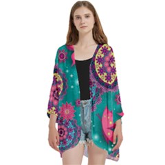 Open Front 3/4 Sleeve Batwing Chiffon Cardigan Kimono 