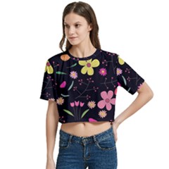 Women s Round Neck Short Sleeve Crop Top 