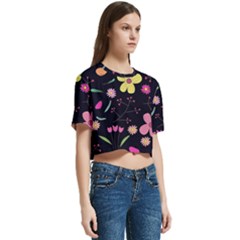 Women s Round Neck Short Sleeve Crop Top 