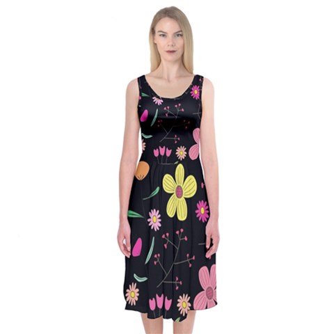 Foliage Pattern, Adorable Beautiful Midi Sleeveless Dress from ArtsNow.com