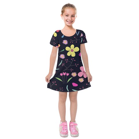 Foliage Pattern, Adorable Beautiful Kids  Short Sleeve Velvet Dress from ArtsNow.com