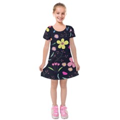 Foliage Pattern, Adorable Beautiful Kids  Short Sleeve Velvet Dress from ArtsNow.com