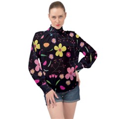 High Neck Long Sleeve Chiffon Top 