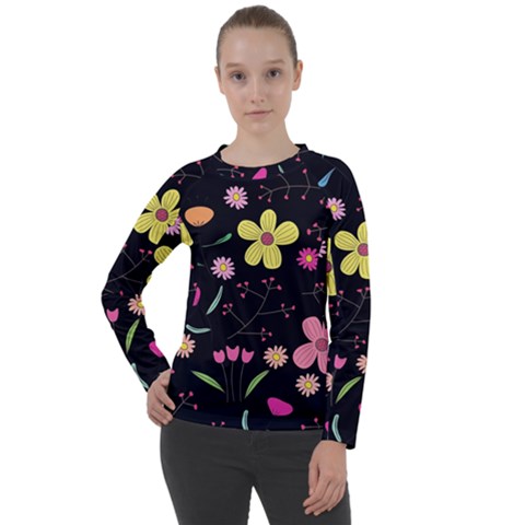 Foliage Pattern, Adorable Beautiful Women s Long Sleeve Raglan T