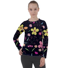 Foliage Pattern, Adorable Beautiful Women s Long Sleeve Raglan T