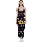 Foliage Pattern, Adorable Beautiful V-Neck Camisole Jumpsuit