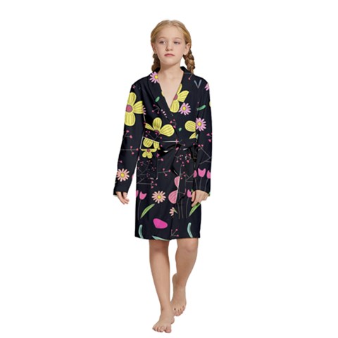 Foliage Pattern, Adorable Beautiful Kids  Long Sleeve Velvet Lounge Robe from ArtsNow.com