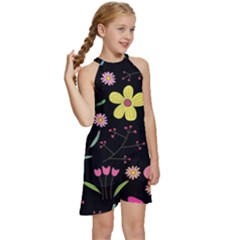 Kids  Halter Collar Waist Tie Chiffon Dress 