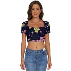 Short Sleeve Square Neckline Crop Top  