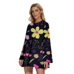 Round Neck Long Sleeve Bohemian Style Chiffon Mini Dress 