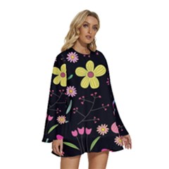 Round Neck Long Sleeve Bohemian Style Chiffon Mini Dress 