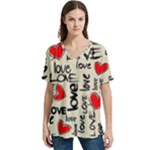 Love Abstract Background Love Textures V-Neck Split Shoulder Casual T-Shirt