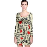 Love Abstract Background Love Textures Long Sleeve Velvet Bodycon Dress