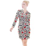 Love Abstract Background Love Textures Button Long Sleeve Dress