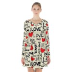 Love Abstract Background Love Textures Long Sleeve Velvet V-neck Dress