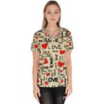 Love Abstract Background Love Textures Women s V-Neck Scrub Top