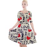 Love Abstract Background Love Textures Quarter Sleeve A-Line Dress With Pockets