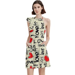 Cocktail Party Halter Sleeveless Dress With Pockets 