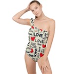 Love Abstract Background Love Textures Frilly One Shoulder Swimsuit