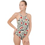 Love Abstract Background Love Textures High Neck One Piece Swimsuit