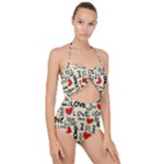 Love Abstract Background Love Textures Scallop Top Cut Out Swimsuit