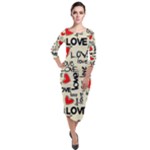 Love Abstract Background Love Textures Quarter Sleeve Midi Velour Bodycon Dress