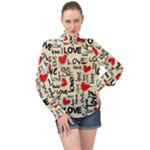 Love Abstract Background Love Textures High Neck Long Sleeve Chiffon Top