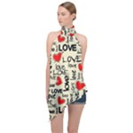 Love Abstract Background Love Textures Halter Asymmetric Satin Top