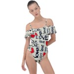 Love Abstract Background Love Textures Frill Detail One Piece Swimsuit