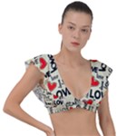 Love Abstract Background Love Textures Plunge Frill Sleeve Bikini Top