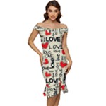 Love Abstract Background Love Textures Off Shoulder Ruffle Split Hem Bodycon Dress