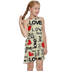 Kids  Halter Collar Waist Tie Chiffon Dress 