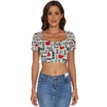 Love Abstract Background Love Textures Short Sleeve Square Neckline Crop Top 