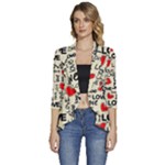 Love Abstract Background Love Textures Women s 3/4 Sleeve Ruffle Edge Open Front Jacket