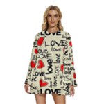 Love Abstract Background Love Textures Round Neck Long Sleeve Bohemian Style Chiffon Mini Dress