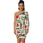 Love Abstract Background Love Textures Long Sleeve One Shoulder Mini Dress