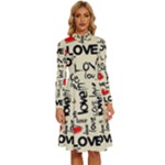 Love Abstract Background Love Textures Long Sleeve Shirt Collar A-Line Dress