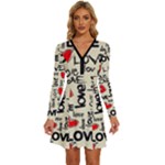 Love Abstract Background Love Textures Long Sleeve Deep V Mini Dress 