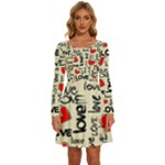 Love Abstract Background Love Textures Long Sleeve Wide Neck Velvet Dress