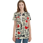 Love Abstract Background Love Textures Women s Zip Front V-Neck Short Sleeve Casual Top Pocket Shirt