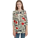 Love Abstract Background Love Textures Women s Zip Front V-Neck 3/4 Sleeve Casual Top Pocket Shirt